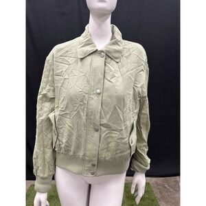 7 For All Mankind Small Sage Green Eyelet Sleeve Spring‎ School Bomber Jacket